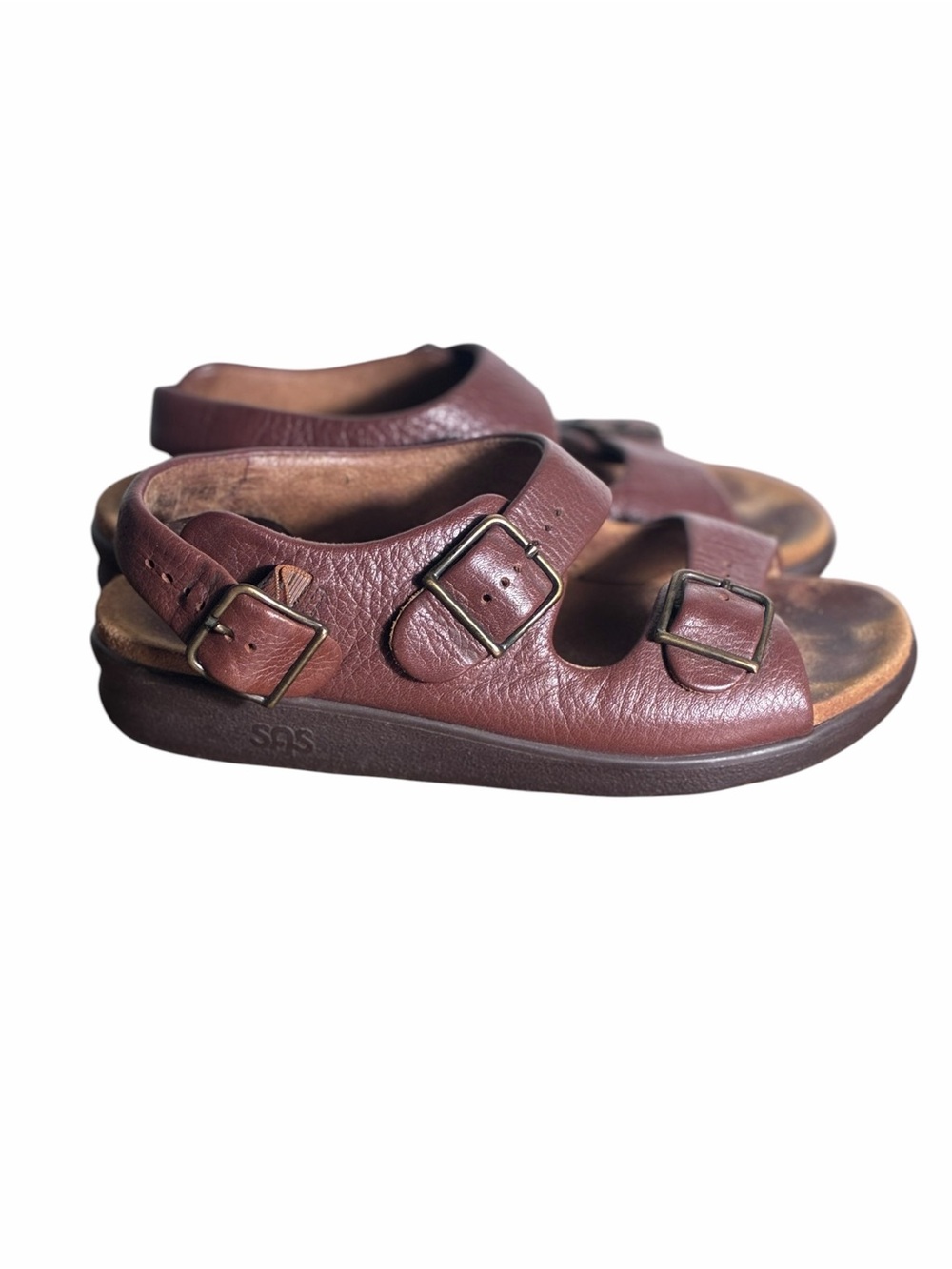 SAS women brown leather Relaxed flat comfort sandals Size 7.5